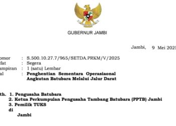 Guna Untuk Melancarkan Pemberangkatan Calon Haji, Gubernur Jambi Keluarkan Surat Penghentian Sementara Operasinal Batu Bara