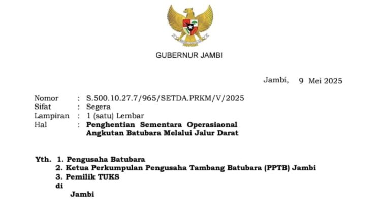 Guna Untuk Melancarkan Pemberangkatan Calon Haji, Gubernur Jambi Keluarkan Surat Penghentian Sementara Operasinal Batu Bara