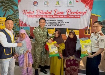 KITA Jambi Bersama Denpom II/2 Dan Lapas Klas IIA Jambi Gelar Baksos, Bagikan Ratusan Paket Sembako Ke Warga Muaro Jambi