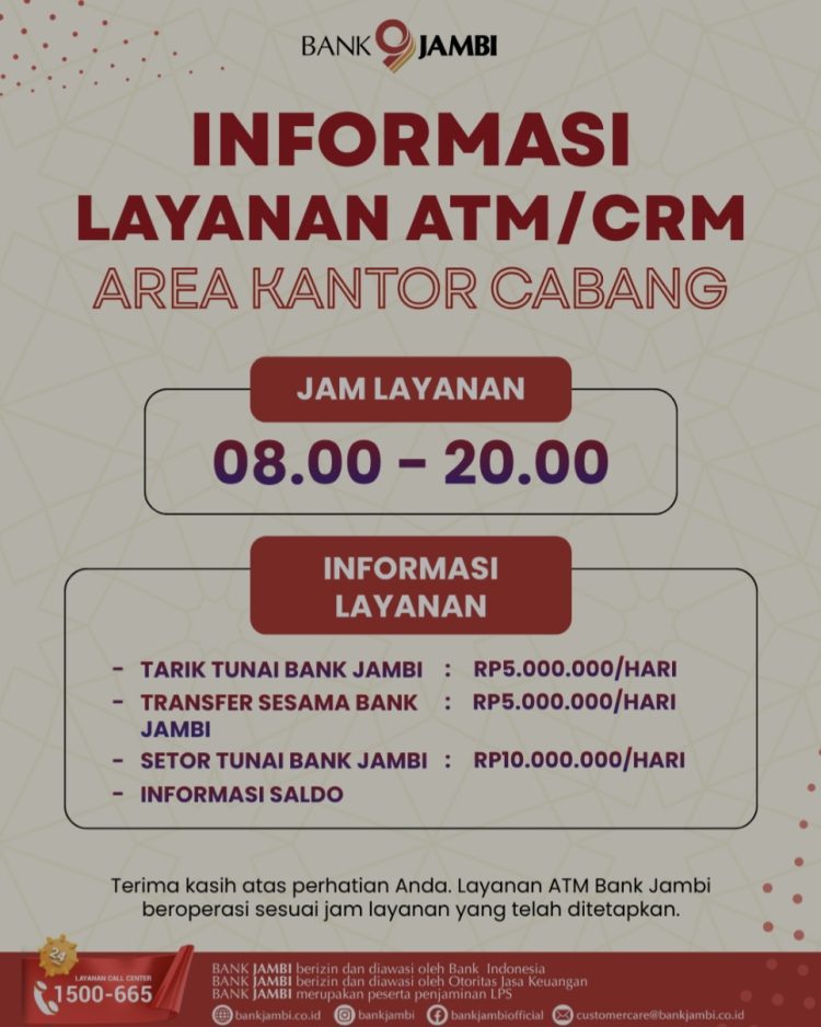 Bank Jambi Perluas Jam Operasional ATM, Perkuat Layanan Di Tengah Proses Pemulihan Sistem