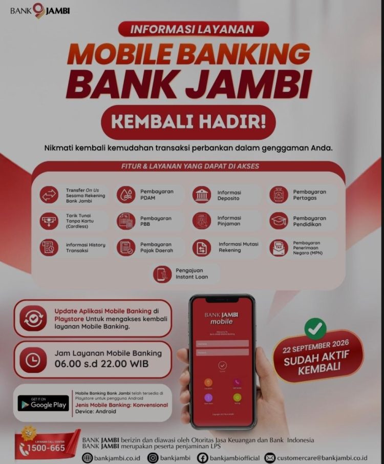 Mobile Banking Aktif Kembali Komitmen Bank Jambi pada Keamanan, Literasi, & Kontinuitas Layanan