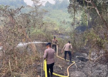 Respons Cepat, Personel Satbrimob Polda Jambi Padamkan Kebakaran Lahan Di Merangin
